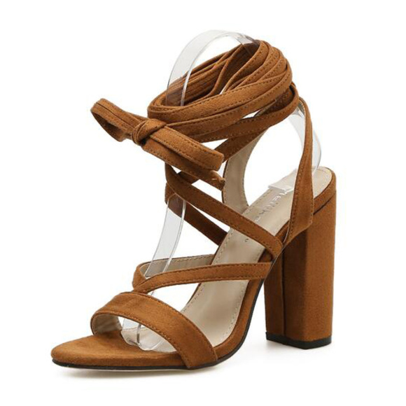 Chunky High Heel Crisscross Lace Up Sandals - FIRM - Picture 2 of 4
